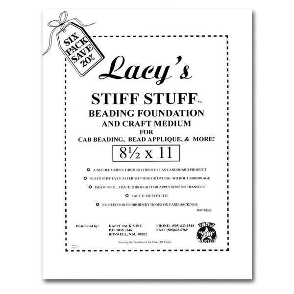 Lacy's Stiff Stuff Beading Foundation XL 43749 (Bulk Pack 6 sheets) 8.5x11 inches, White Lacy's Bead Foundation, Beadwork Foundation,