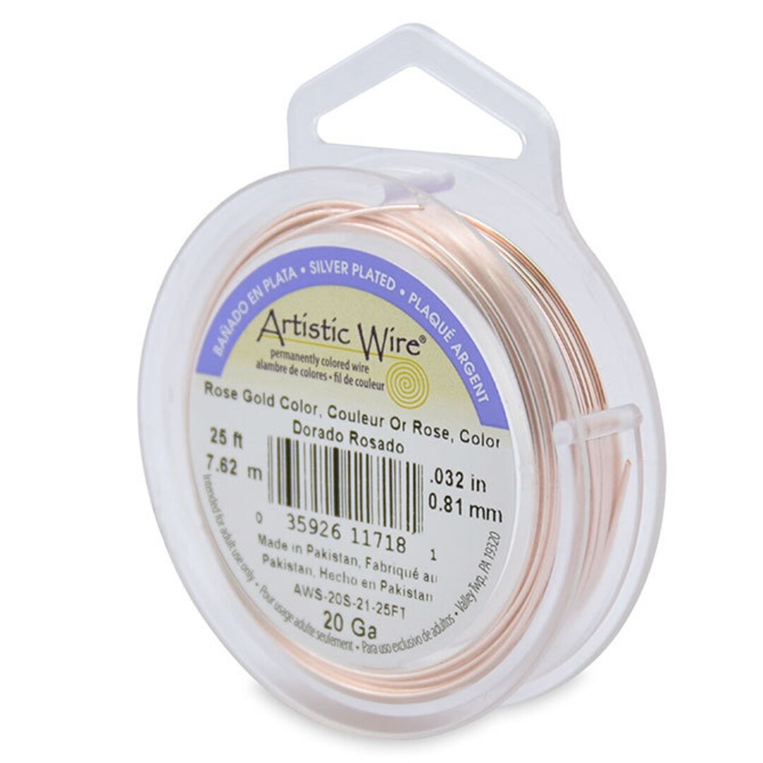 Artistic Wire, Silver Plated Craft Wire 18 Gauge Thick, 4 Yard Spool, Rose Gold Color