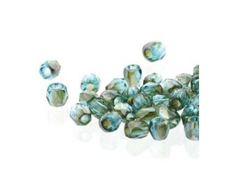 True2 Czech Firepolish Beads 2mm 18619 (600), Aqua Celsian Tiny Round Glass Beads, Faceted Glass Beads, Czech Glass Beads