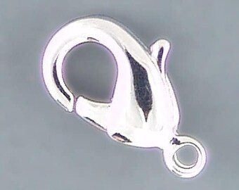 12mm Lobster Claw Clasps Silver-Plated 41017 (10) Trigger Clasp, Secure Clasp, Silver Clasp, Jewelry Clasps, Necklace Clasp, Bracelet Clasp