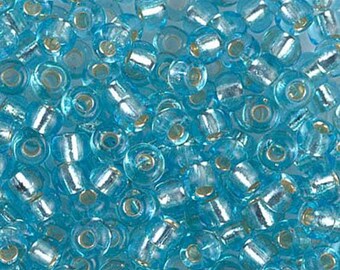 Miyuki Seed Beads 6/0 Silver-Lined Aqua 6-148S 20g in Tube, Blue Glass Seed Beads, Size 6 Seed Beads, Japanese Seed Beads, Round Seed Bead