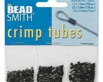 Crimp Tube Beads Assortment Black Oxide 41543 2mm Crimps, 1.5mm Black Oxide Crimps, Spacer Beads, 2.5mm Black Oxide Crimp Tubes