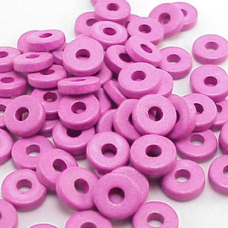 Greek Ceramic 8mm Disk Beads 16058 Magenta Pink Disc Bead, Narrow Beads, Spacer Beads, Large Hole Beads, Big Hole Beads image 1