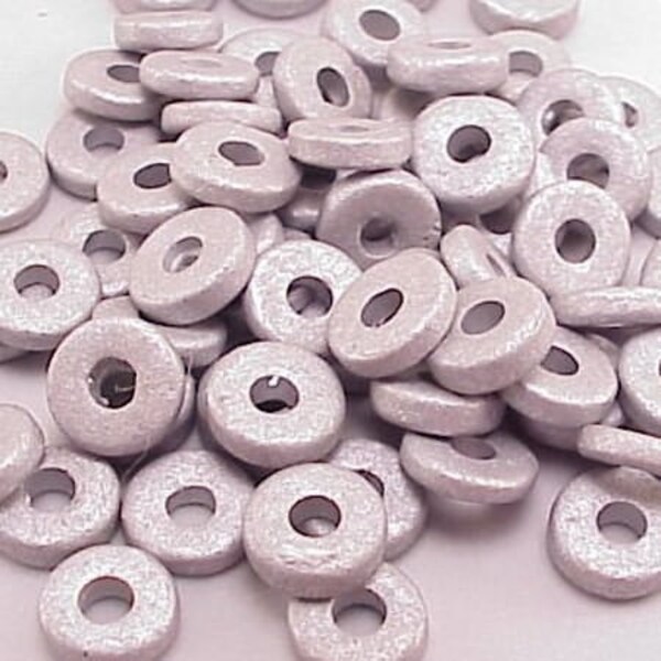 Greek 8mm Disk Beads 2.6mm Hole Silver Earthy 16051 Disc Beads, Narrow Beads, Spacer Beads, Large Hole Beads, Big Hole Beads, Ceramic Beads