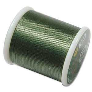 K.O. Beading Thread, Dk Olive Green Japanese Beading Thread 43330 55yd, KO Beading Thread, Size B Beading Thread, Pre-Wax Nylon Bead Thread