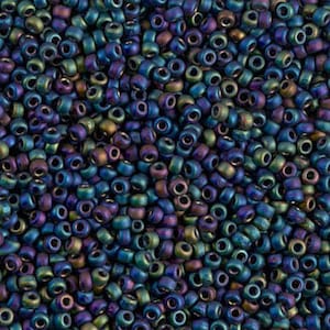Miyuki Seed Beads 11/0 Matte Opaque Black AB 11-401FR 24g, Round Seed Beads, Matte Glass Seed Beads, Size 11 Seed Beads, Japanese Seed Beads