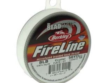 FireLine Braided Beading Thread 8lb Crystal 43787 50 yard Spool .007in Pre-Waxed Thread, Stretch Resistant Thread, Beading Thread