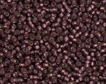 Miyuki Seed Beads 11/0 Matte Silver Lined Dk Smoke Amethyst 11-13F 24g, Round Seed Bead, Glass Seed, Size 11 Seed Bead, Japanese Seed Bead