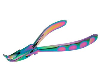 Chroma Bent Chain Nose Pliers 55227 Beadsmith Rainbow Chainnose Pliers, Beadsmith Pliers, Jewelry Making Plier Rainbow Titanium Coated Plier