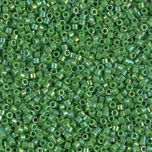 11/0 Miyuki Delica Beads 11/0 Japanese Seed Beads DB163 (7.2g), Green AB Opaque Delica Seed Bead, Glass Seed Bead, Cylinder Glass Bead