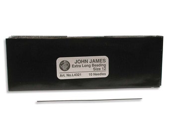 John James Long English Beading Needles 43270 , Size 12 Pearl Beading Needles, Extra Long Sewing Needles, 3 inch English Beading Needles