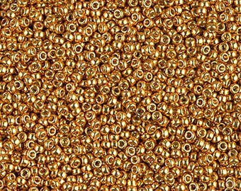 Miyuki Seed Beads 15/0 Yellow Gold 15-4203 8.2g, Duracoat Galvanized Yellow Gold Round Seed Beads, Glass Seed Beads, Japanese 15/0 Seed Bead