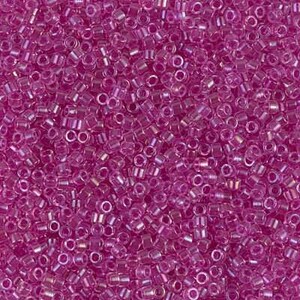 11/0 Miyuki Delica Beads Japanese Seed Beads DB074 (7.2g), Lt Fuchsia Lined Crystal AB Delica Seed Beads, Bright Pink Beads, Cylinder Beads