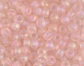 Miyuki Seed Beads 6/0 Matte Transparent Pale Pink AB 6-155FR 20g in Tube, Glass Seed Beads, Size 6 Seed Bead, Japanese Seed Bead, Round Bead