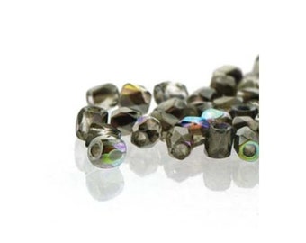 True2 Czech Firepolish Beads 2mm 18141 (600), Crystal Graphite Rainbow, Tiny Round Glass Beads, Faceted Glass Beads, Precoisa Beads