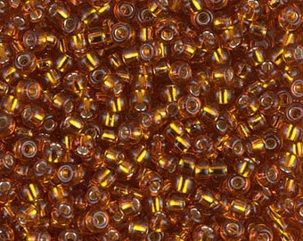 Miyuki Seed Beads 8/0 Silver-Lined Topaz 8-2422 22g   Size 8 Seed Beads, Glass Seed Beads, Japanese Seed Beads, 3mm Seed Beads, Rocaille