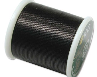 K.O. Beading Thread, Black Japanese Beading Thread 43337 55 yds, KO Beading Thread, Size B Beading Thread, Pre-Waxed Nylon Beading Thread,