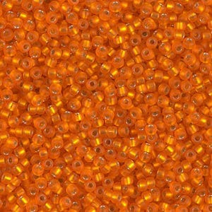 Miyuki Seed Beads 11/0 Matte Silver Lined Orange 11-8F 24g, Round Seed Beads, Glass Seed Beads, Size 11 Seed Beads, Japanese Seed Beads