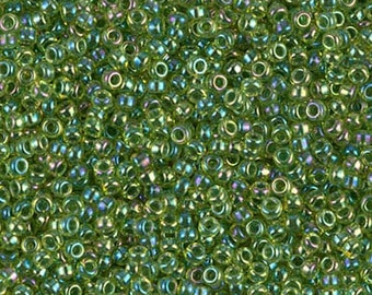 Miyuki Seed Beads 11/0 Green Lined Chartreuse AB 11-341 24g Green Seed Beads Glass Size 11 Color Lined