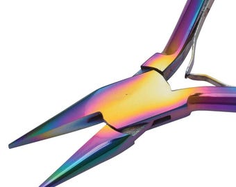 Chroma Chain Nose Pliers 55224 Beadsmith Rainbow Chainnose Pliers, Beadsmith Pliers, Jewelry Making Pliers Rainbow Titanium Coated Pliers