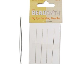 Big Eye Needles 2 inches 43262 (4), Easy to Thread Needles, 2&quot; Beading Needles, 2 inch Craft Needles, Beading Supplies, Beadsmith Needles