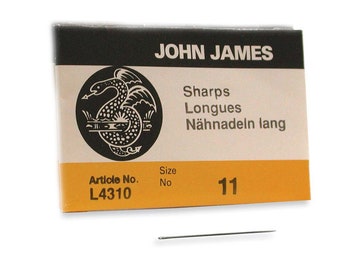 John James Sharps Needles Size 11 43371 Size 11 English Needles, Bulk Pack Short Beading Needle, Sewing Needles, John James Needle L4310