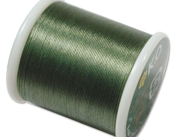 K.O. Beading Thread, Dk Olive Green Japanese Beading Thread 43330 55yd, KO Beading Thread, Size B Beading Thread, Pre-Wax Nylon Bead Thread