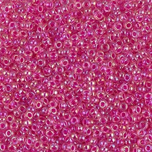 Miyuki Seed Beads 11/0 Fuchsia Lined Crystal AB 11-355 24g Glass Seed Beads, Size 11 Pink Seed Beads, Color Lined Beads, Japanese Seed Bead