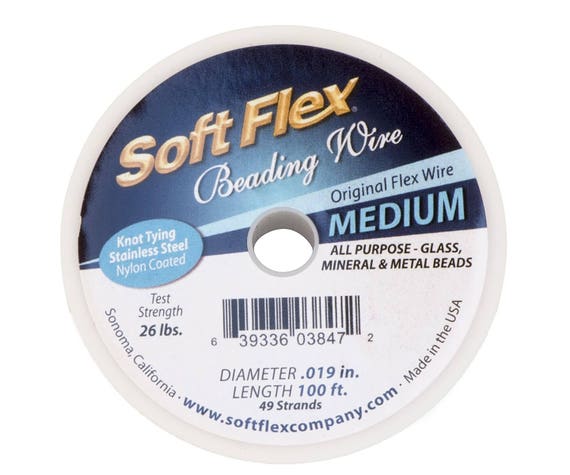 BEADING WIRE 100 Ft Soft Flex Satin Silver Clear MEDIUM .019'' 49 Strands