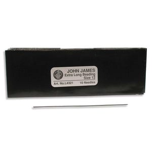 John James Long English Beading Needles 43270、サイズ12 パールビーズ針、エクストラロングミシン針、3インチ English Beading Needles