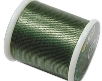 K.O. Beading Thread, Dk Olive Green Japanese Beading Thread 43330 55yd, KO Beading Thread, Size B Beading Thread, Pre-Wax Nylon Bead Thread