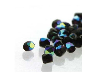 True2 Czech Firepolish Beads 2mm Jet Black AB 18147 (600), Tiny Round Glass Beads, Faceted Glass Beads, Precoisa Beads