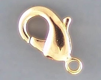 12mm Lobster Claw Clasps Gold-Plated 41018 (10) Trigger Clasp, Jewelry Findings, Necklace Clasp