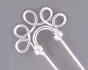 Beadable Hair Pins Five Hole Silver-Plated 42956 (12) Silver Hairpins, Silver Plated Hairpins, Beadable Hairpins, Hair Pins with Loops