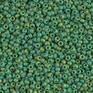 Miyuki Seed Beads 11/0 Matte Opaque Green AB 11-411FR 24g, Round Seed Beads, Glass Seed Beads, Size 11 Seed Beads, Japanese Seed Beads