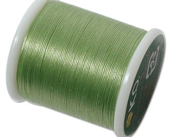 K.O. Beading Thread, Apple Green Japanese Beading Thread 43324 55 yd, KO Beading Thread, Size B Beading Thread, Pre-Wax Nylon Beading Thread