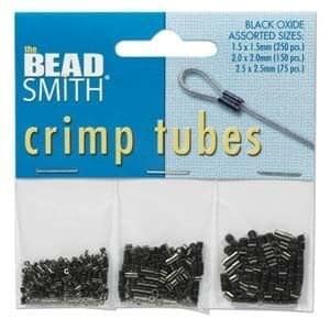 Crimp Tube Beads Assortment Black Oxide 41543 2mm Crimps, 1.5mm Black Oxide Crimps, Spacer Beads, 2.5mm Black Oxide Crimp Tubes