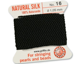 Griffin Silk Cord Size 16 1.05mm Black 43780 Pure Silk Cord, Silk Thread, Black Silk, Silk with Needle,