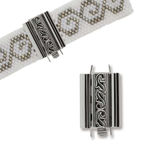 BeadSlide Clasp for Seed Beads 45040 (1) Swirls 18mm Silver Color Clasp, Bead Slide Clasp, Clasp for Beadweaving, Slider Clasp