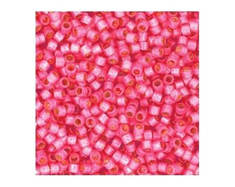 11/0 Miyuki Delica Beads Japanese Seed Beads DB2175 (7.2g), Semi-Matte Duracoat Silver Lined Hibiscus Pink Delica Seed Beads, Glass Bead, Cy