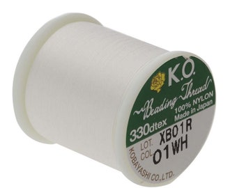 K.O. Beading Thread, White Japanese Beading Thread 43320 55 yds, KO Beading Thread, Size B Beading Thread, Pre-Waxed Nylon Beading Thread,