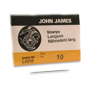 John James Sharps Needles Size 10 43370 Size 10 English Needles, Bulk Pack Short Beading Needle, Sewing Needles, John James Needle L4310