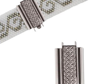BeadSlide Clasp for Seed Beads 45013 (1) Crosshatch 18mm Silver Color Clasp, Bead Slide Clasp, Clasp for Beadweaving, Slider Clasp, Box