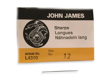 John James Sharps Needles Size 12 43372 , Size 12 English Needles, Bulk Pack Short Beading Needle, John James Needle L4310, Sewing Needles