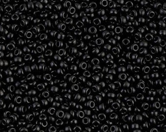 Miyuki Seed Beads 11/0 Semi-Matte Opaque Black 11-401SF 23g, Round Seed Beads, Glass Seed Beads, Size 11 Seed Beads, Japanese Seed Beads