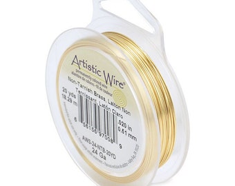 Artistic Wire 24 Gauge Tarnish Resistant Brass 41093 Round Gold Wire, Brass Wire, Half Hard Temper Wire, Shiny Wire, Jewelry Wire Craft Wire