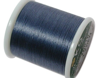 K.O. Beading Thread, Denim Blue Japanese Beading Thread 43325 55 yd, KO Bead Thread, Size B Beading Thread, Pre-Waxed Nylon Beading Thread