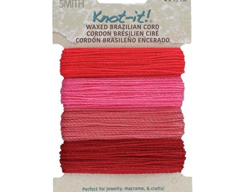 Knot-It 1mm Waxed Cord Floral Vibes 43863 (60 yards), Pink 2-Ply Polyester Waxed Cording mixture Tex 480 Cord, Washable Cord Colorfast Cord,