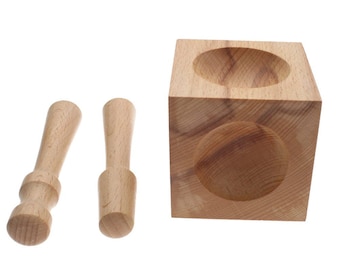 Vintaj Wood Dapping Block with 2 Dapping Punches 55128 Shape Metal Pieces, Dap Disks Jewelry Tool, Dapping Set, Dapping Punch, Metalsmithing