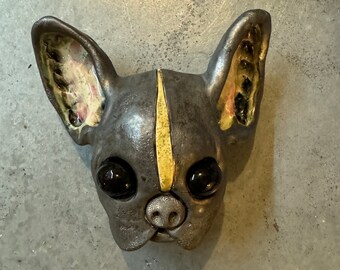 Dog Mask, ceramic head, wall hanging